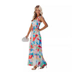 Damen Maxikleid mit buntem geometrischen Design und voluminösem Rock R&B