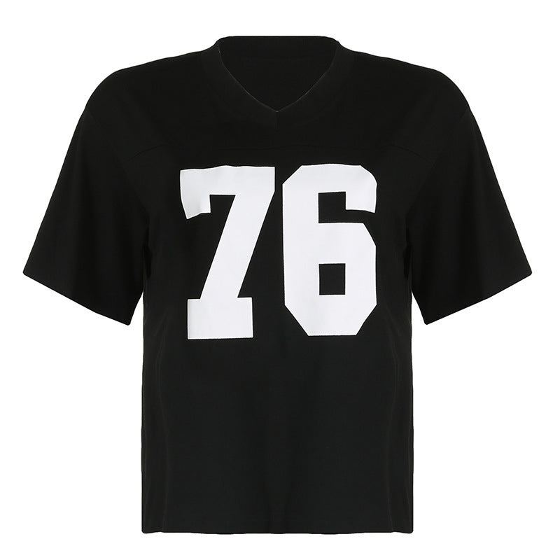 Damen Sportliches V-Ausschnitt T-Shirt mit angesagtem Print R&B
