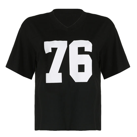 Damen Sportliches V-Ausschnitt T-Shirt mit angesagtem Print R&B