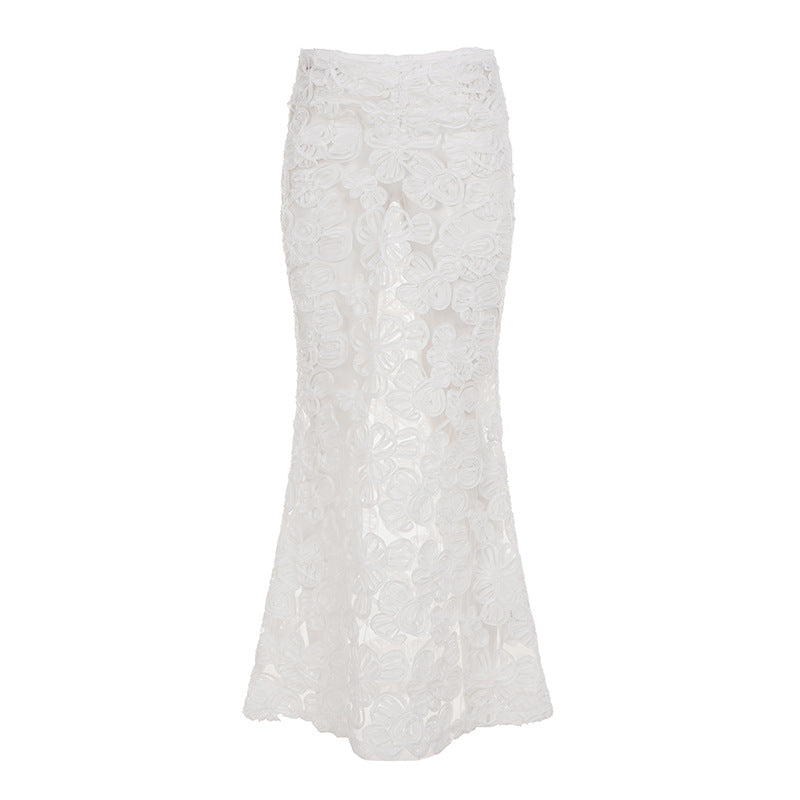Damen Eleganter Spitzenrock mit floralen Applikationen und fließendem Schnitt R&B