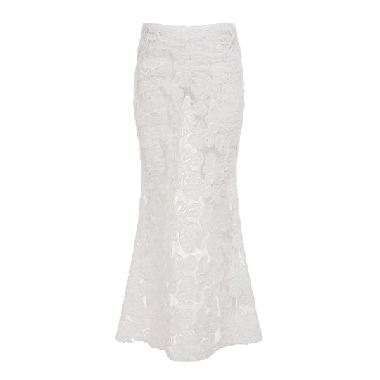 Damen Eleganter Spitzenrock mit floralen Applikationen und fließendem Schnitt R&B