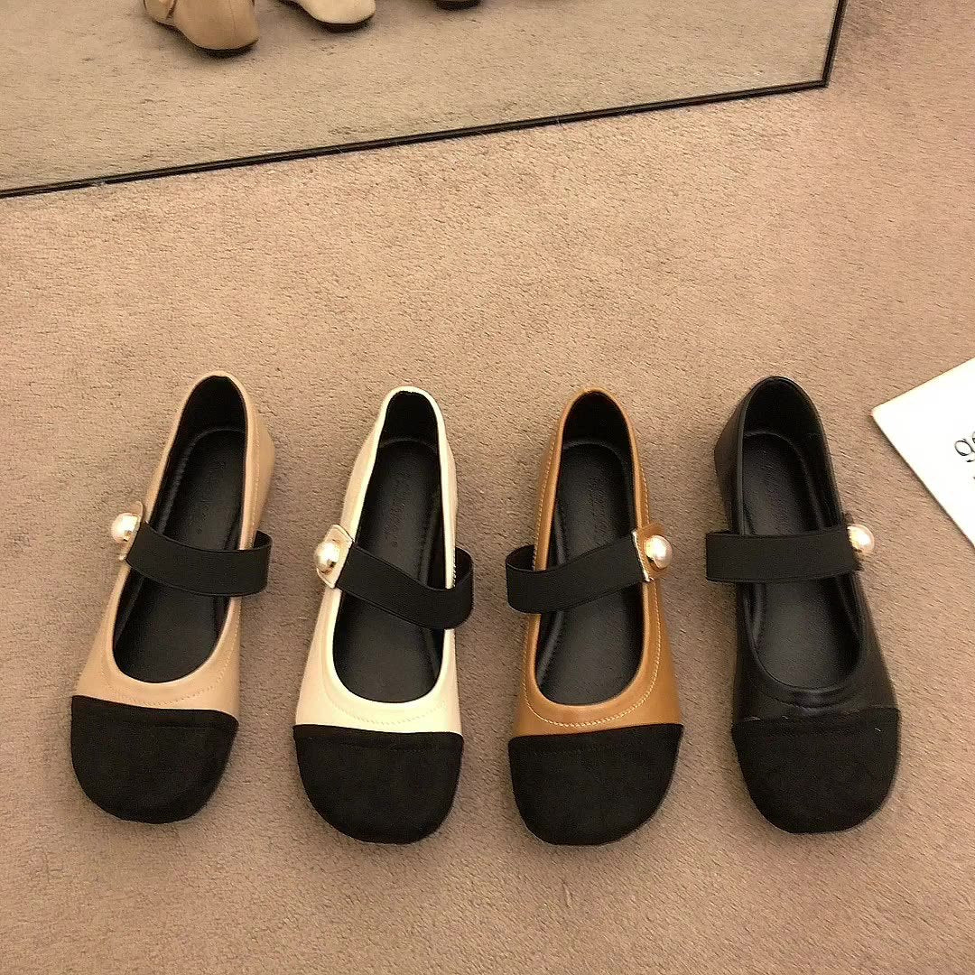 Damen Elegante Ballerina-Schuhe mit Perlenverzierung und bequemen Riemen R&B