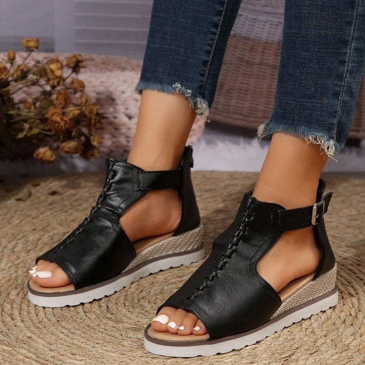 Damen bequeme Plateau-Sandalen mit atmungsaktiven Mesh-Einsätzen R&B