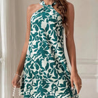 Damen Sommerliches Freizeitkleid mit dekorativem Halsband und floralem Print R&B