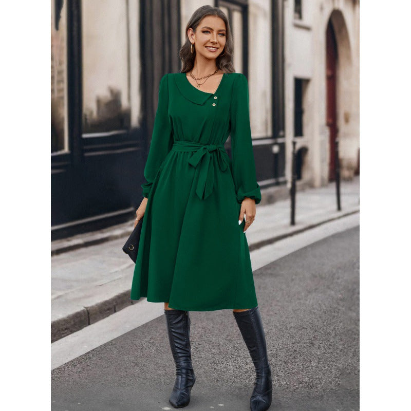 Damen Elegant geschnittenes Kleid mit Taillengürtel R&B
