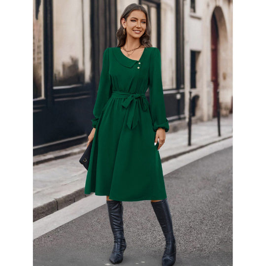 Damen Elegant geschnittenes Kleid mit Taillengürtel R&B