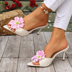 Damen elegante Sandaletten mit floralem Design und mittelhohem Absatz R&B