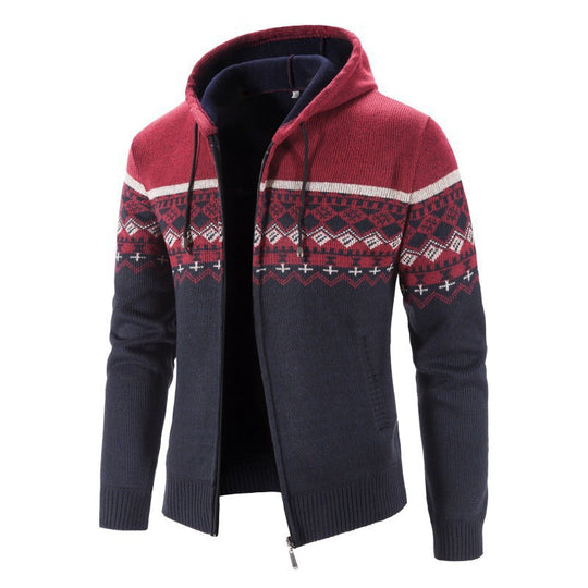 Herren Strickjacke mit modernem Norweger-Muster und hohen Kragen R&B