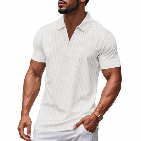 Herren Poloshirt mit strukturiertem Design und modernem V-Ausschnitt R&B