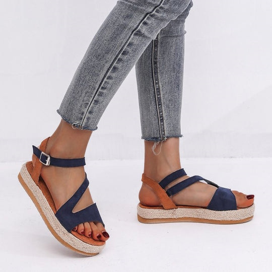 Damen Plateau-Sandalen mit offener Zehenpartie und modischem Riemendesign R&B