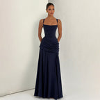 Damen Elegantes Maxikleid mit raffiniertem Raffung und schmalen Spaghetti-Trägern R&B