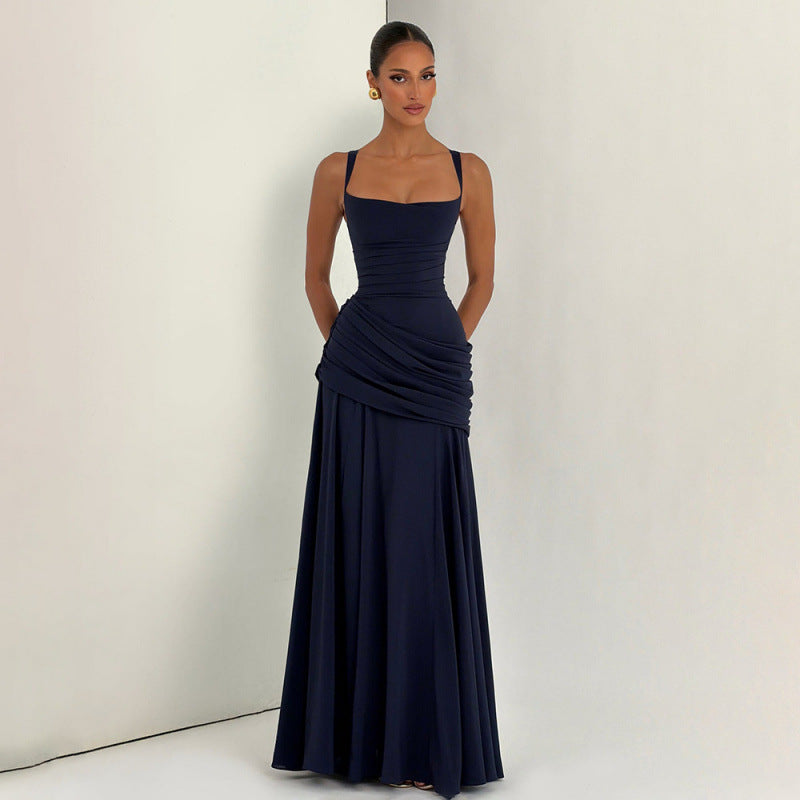 Damen Elegantes Maxikleid mit raffiniertem Raffung und schmalen Spaghetti-Trägern R&B