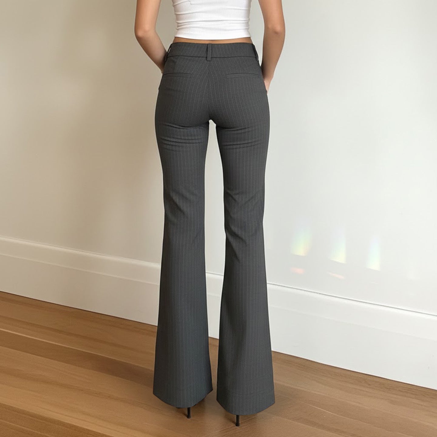 Damen Flared Jeans mit modischem Streifenmuster und hohem Bund R&B