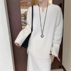 Damen eleganter Pullover mit V-Ausschnitt und langen Ärmeln