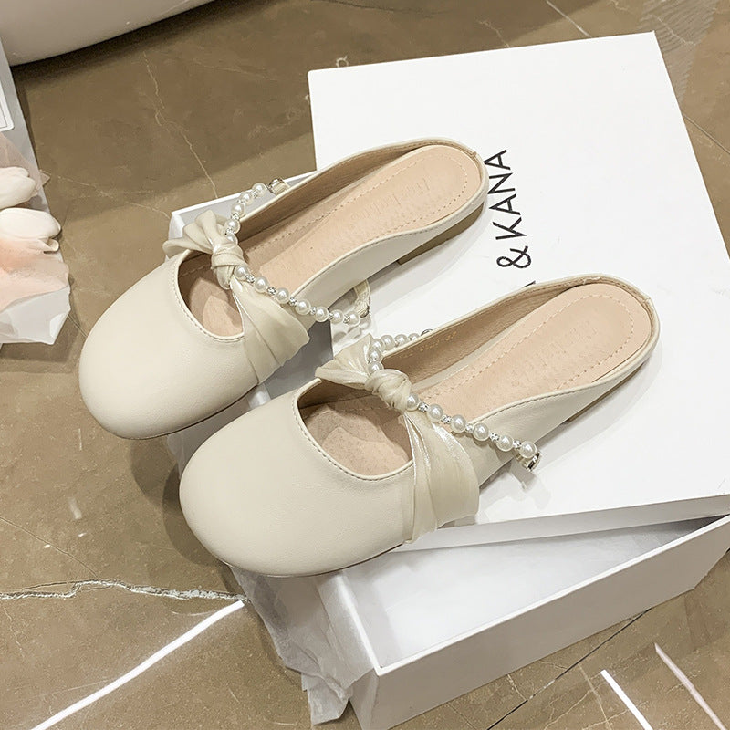 Damen Elegante Slipper mit dekorativem Schleifen-Detail und Perlenapplikationen EB