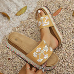 Damen Plattform-Pantoletten mit floralem Design und rutschfester Sohle