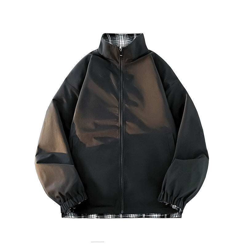 Damen lässige Windjacke mit kariertem Innenfutter und hohem Kragen R&B
