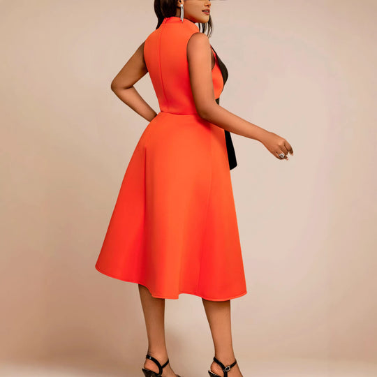 Damen Elegantes Midi-Kleid mit asymmetrischem Schnitt und voluminösem Schleifenakzent R&B