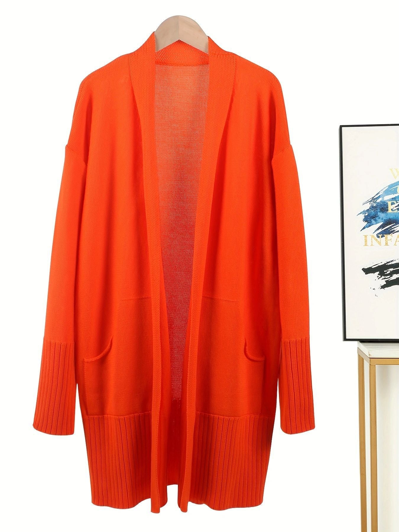 Damen lässiger Strickcardigan mit offenen Vorderteilen und praktischen Taschen
