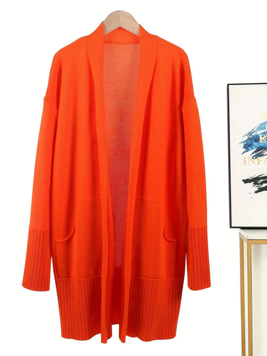Damen lässiger Strickcardigan mit offenen Vorderteilen und praktischen Taschen R&B