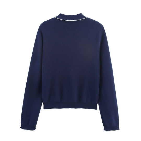 Damen casual und modische Strickjacke mit Kragen R&B