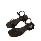 Damen elegante Sandalen mit verziertem Riemendesign und komfortablem Blockabsatz EB
