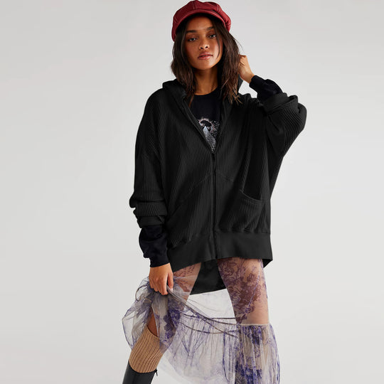 Damen Lässiger Kapuzenpullover mit strukturiertem Material und praktischen Taschen R&B