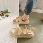 Damen bequeme Sandalen mit dekorativem Schleifen-Design und rutschfester Sohle R&B