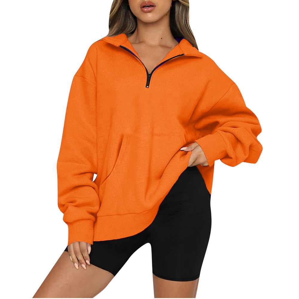 Damen Oversized Sweatshirt mit halbem Reißverschluss und Kapuze R&B