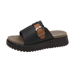 Damen Komfortable Plateau-Sandalen mit modischer Schnallen-Applikation R&B