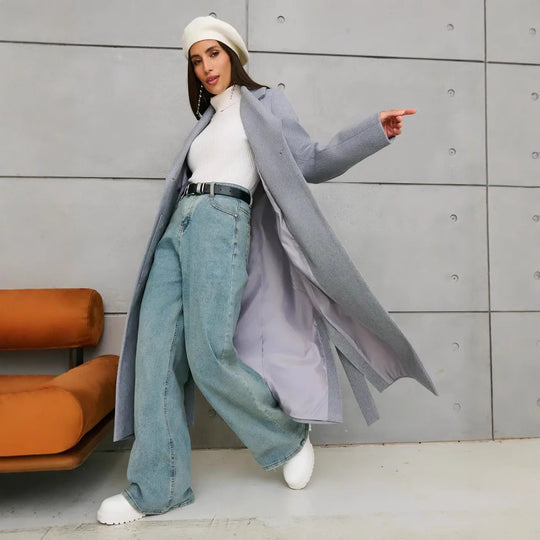 Damen Eleganter Wollmantel im doppelreihigen Design R&B