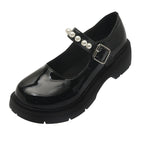 Damen Mary Jane Schuhe mit glänzendem Obermaterial und Perlenschmuck R&B