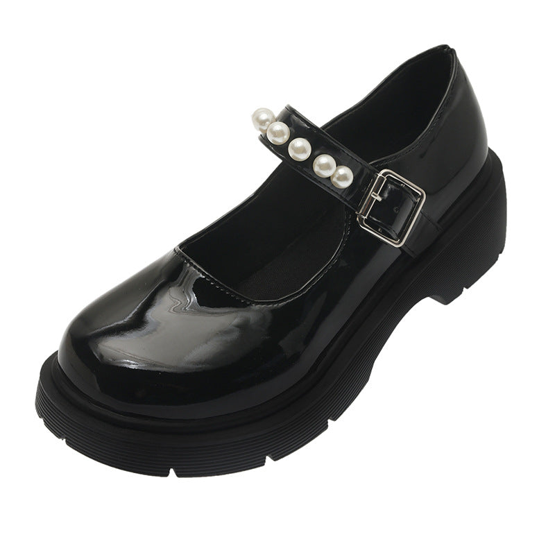 Damen Mary Jane Schuhe mit glänzendem Obermaterial und Perlenschmuck R&B