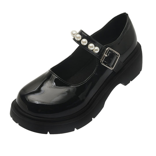 Damen Mary Jane Schuhe mit glänzendem Obermaterial und Perlenschmuck R&B