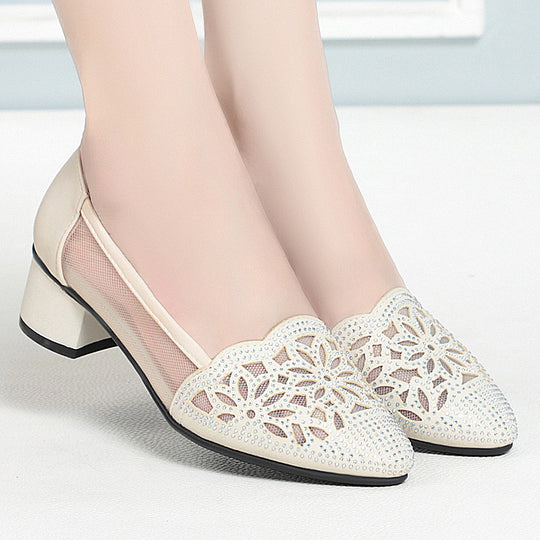 Damen Ballerinas mit filigranem Blumenmuster und transparenten Mesh-Einsätzen R&B