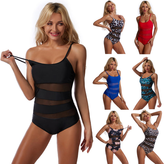 Damen Sportlicher Einteiler Badeanzug mit figurformendem Mesh-Design R&B