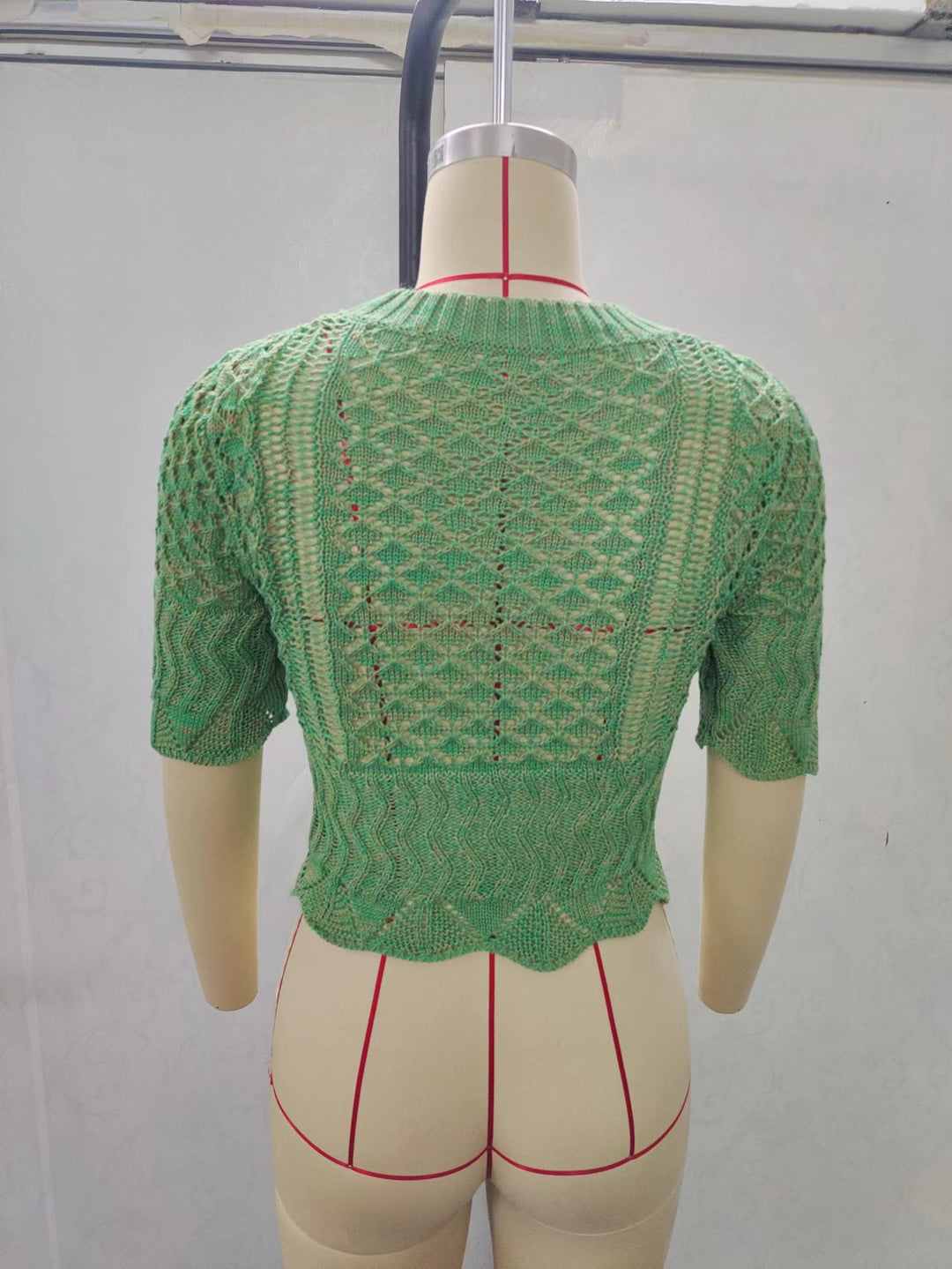 Damen Print Strickoberteil mit luftiger Netzstruktur und modischem Crop-Schnitt R&B