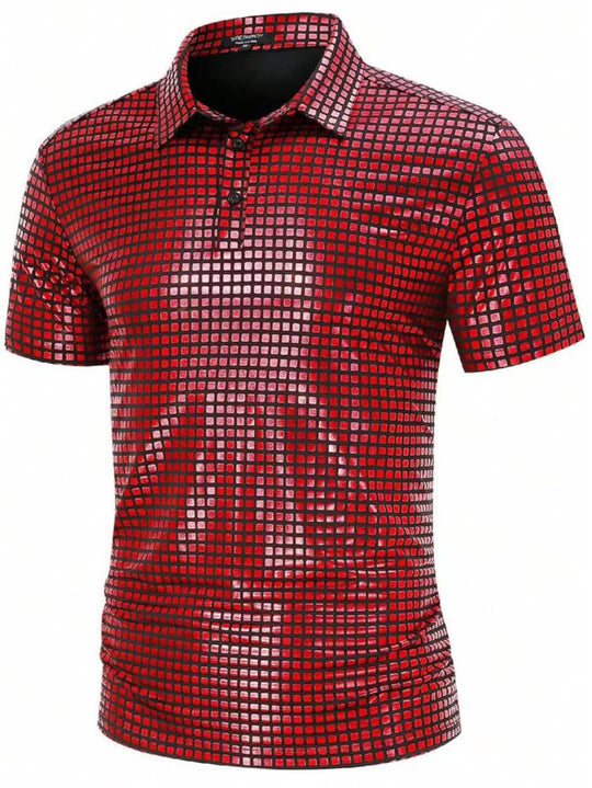 Herren Kurzarmhemd mit modernem Mosaikdesign R&B