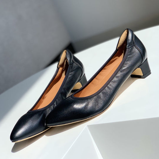 Damen Bequeme spitz zulaufende Ballerinas mit flexiblem Blockabsatz R&B