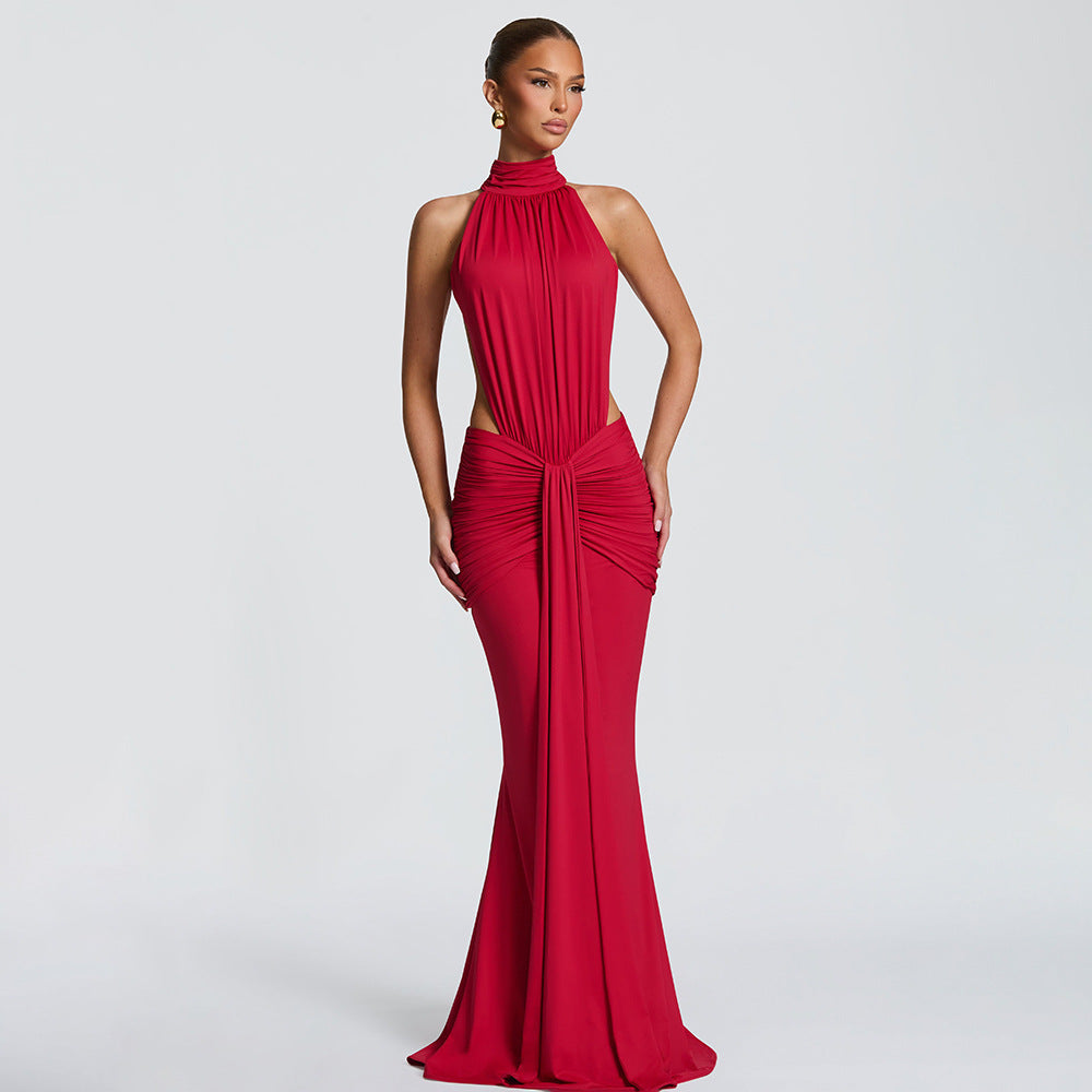 Damen Figurumspielendes Abendkleid mit hochgeschlossenem Design und raffinierten Drapierungen R&B
