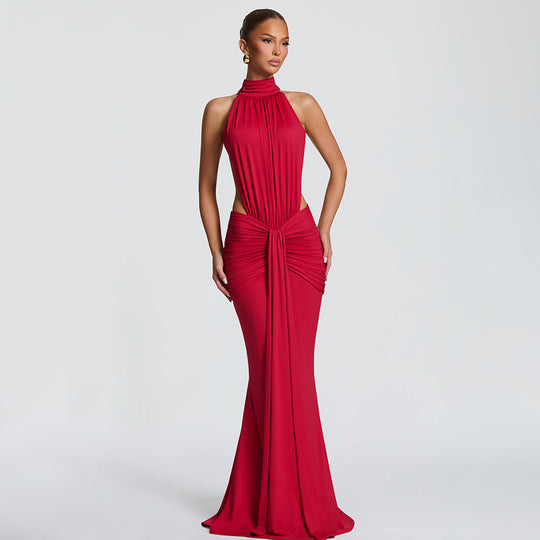 Damen Figurumspielendes Abendkleid mit hochgeschlossenem Design und raffinierten Drapierungen R&B