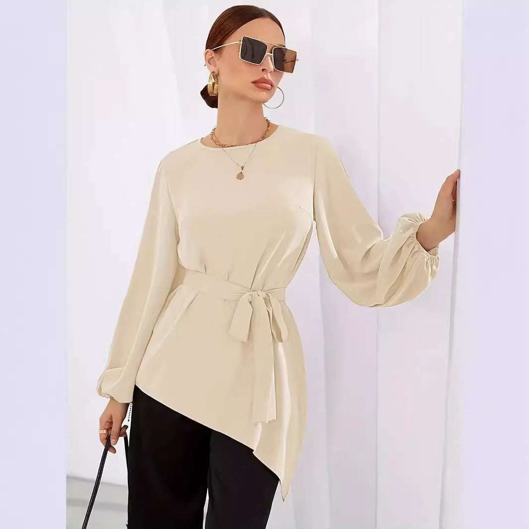 Damen Elegantes Wickelbluse mit langen Ärmeln