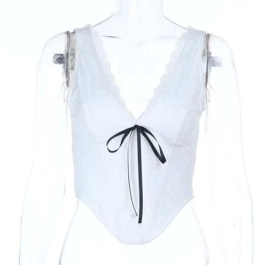 Damen Spitzen-Bustier mit elegantem V-Ausschnitt und dekorativem Schleifendetail R&B