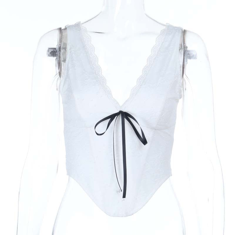 Damen elegantes Spitzen-Bustier-Oberteil mit Schleifendetail R&B