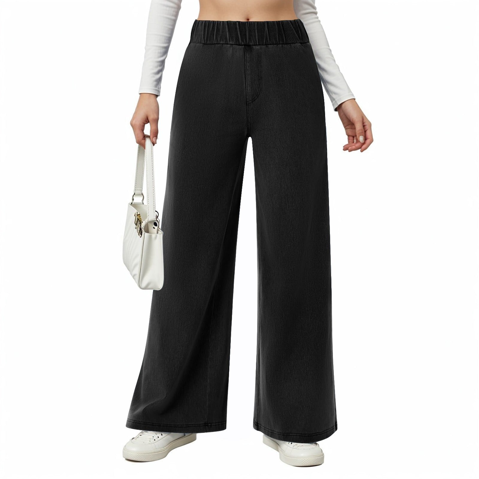 Damen weite Jeanshose mit Elastikbund und seitlichen Taschen R&B