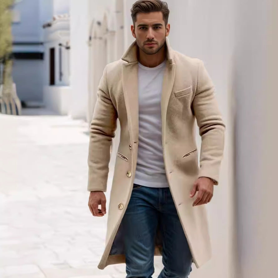 Herren eleganter Langmantel mit feinen Knopfdetails und schickem Schnitt R&B