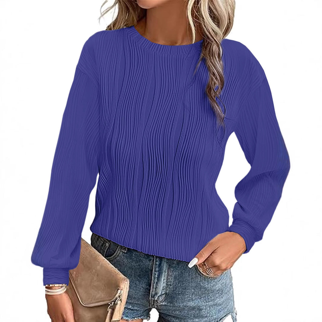 Damen plissierter Langarm-Pullover R&B