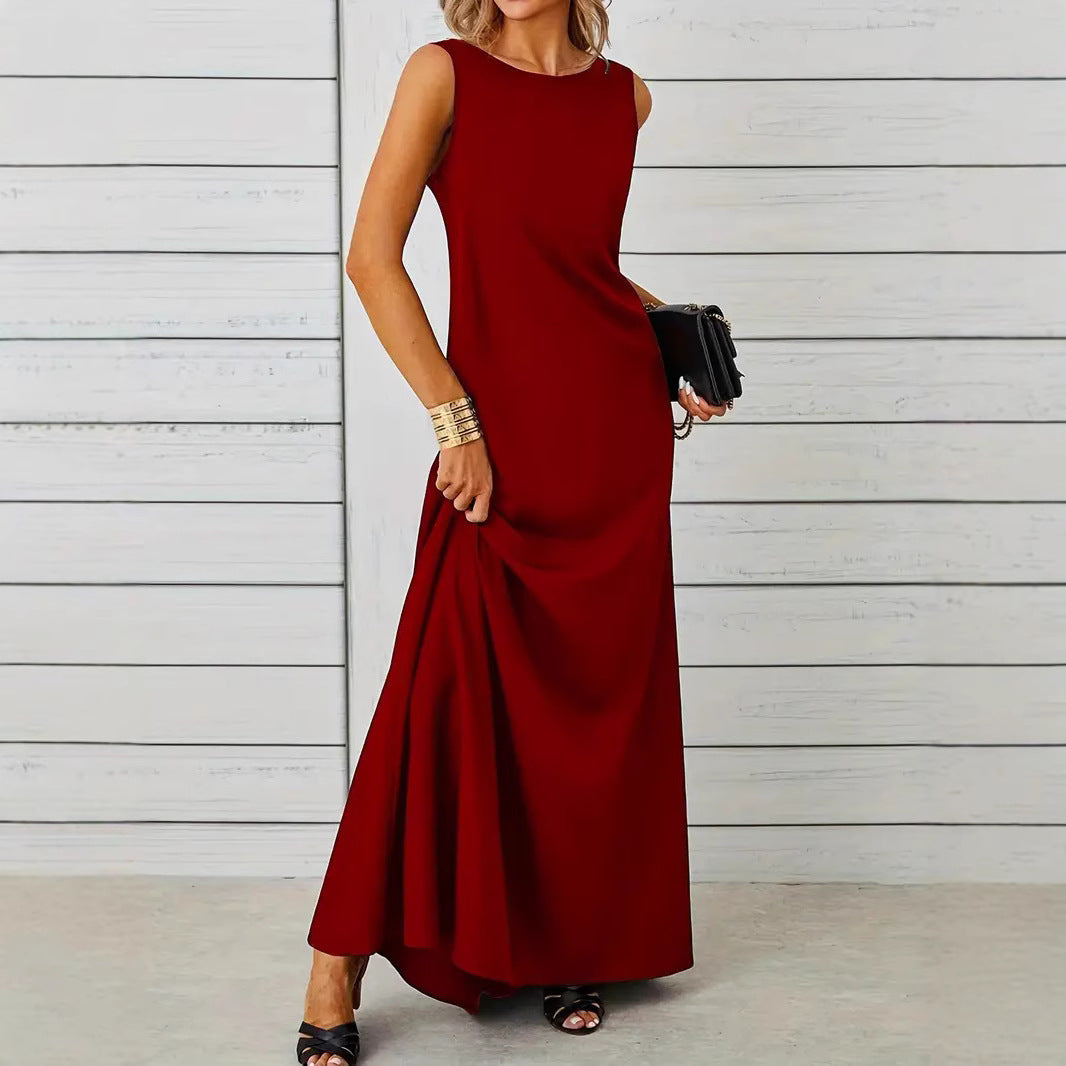 Damen elegantes Maxikleid mit schwingendem Saum und klassischem Schnitt R&B