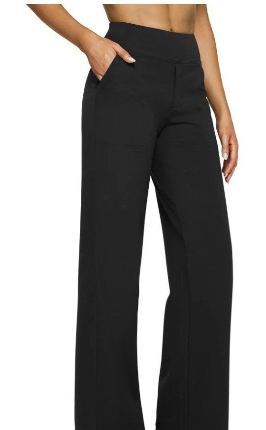 Damen nan fließende High-Waist-Hose mit extra weitem Bein, elastischem Komfortbund und Eingrifftaschen R&B