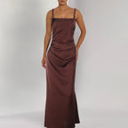 Damen Elegantes Satin-Maxikleid mit schmalen Trägern R&B